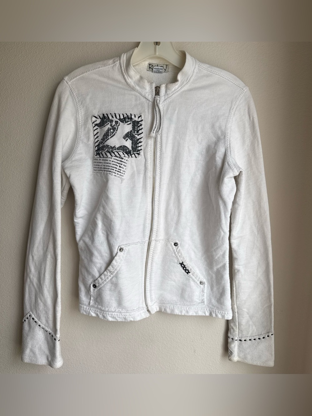 Roxy Girls' White Zip-Front Jean Jacket with Graphic Detail